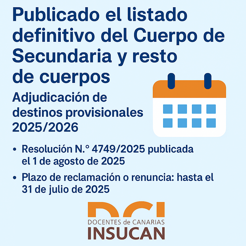 📢 PUBLICADO EL LISTADO DEFINITIVO DE SECUNDARIA Y OTROS CUERPOS