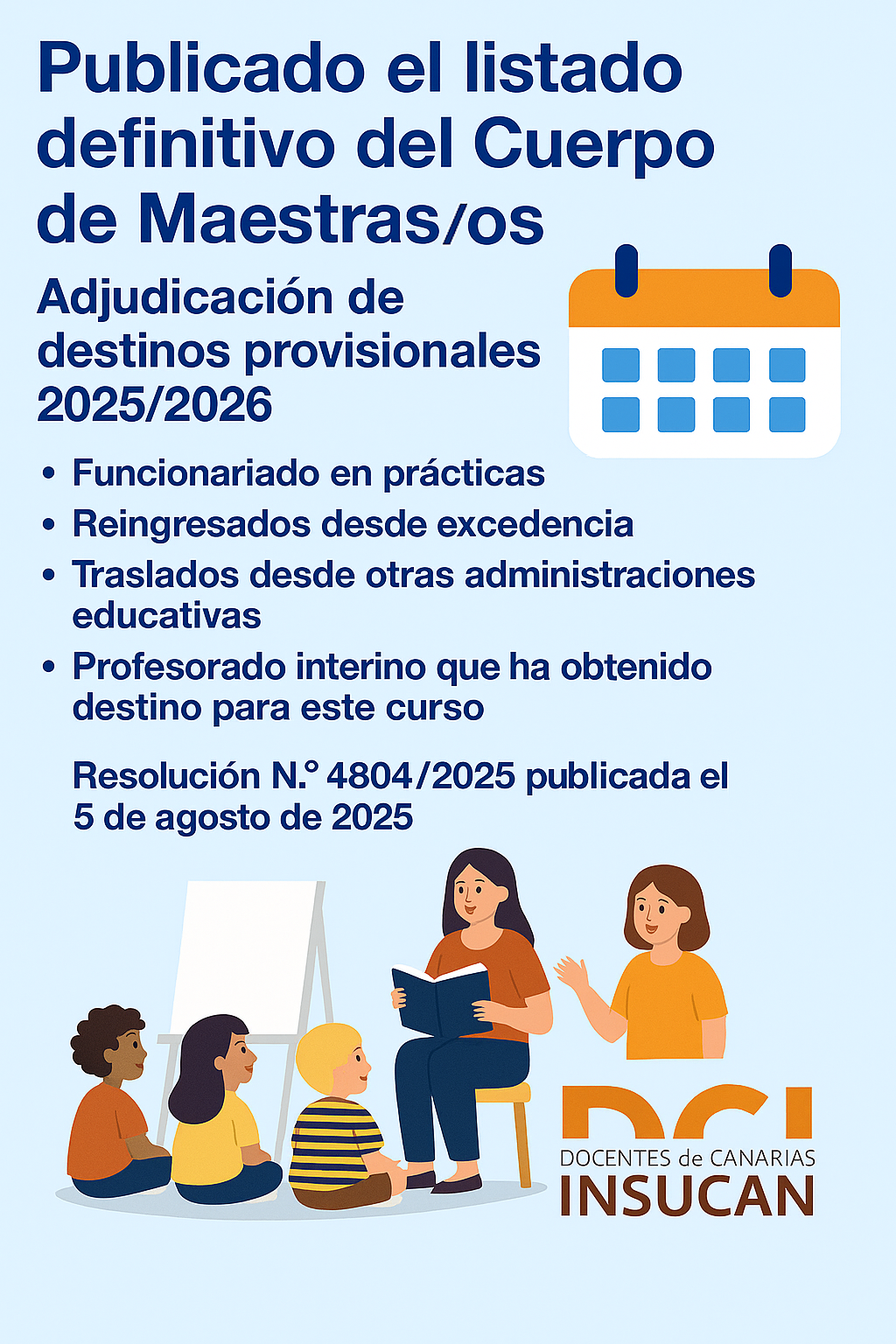 Publicada la adjudicación definitiva de destinos provisionales en el Cuerpo de Maestras y Maestros (curso 2025/2026)