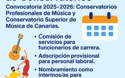 Publicada la adjudicación definitiva de destinos provisionales en los Conservatorios de Música de Canarias (curso 2025/2026)