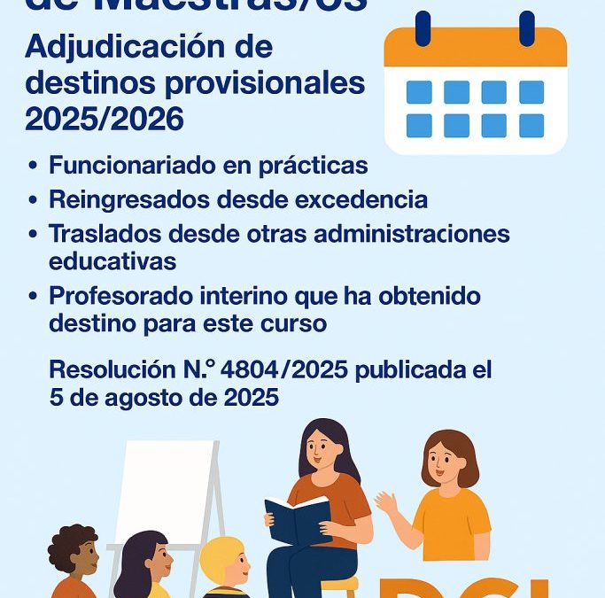 Publicada la adjudicación definitiva de destinos provisionales en el Cuerpo de Maestras y Maestros (curso 2025/2026)